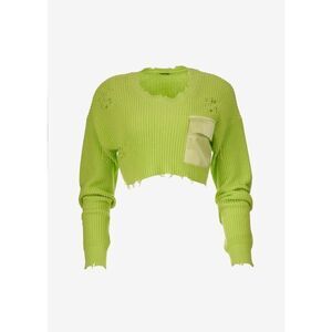 SER.O.YA Cropped Devin Sweater Lime Green Cotton Knot L/S Distressed Top Sz XS